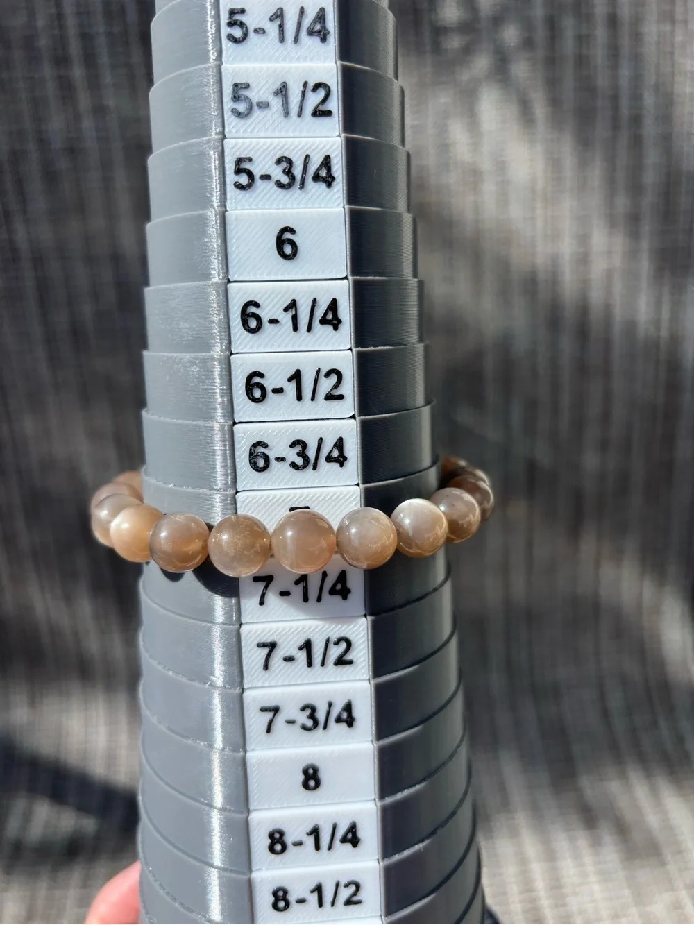 Dark Peach/Gray Moonstone Stretch Bracelet. 7 inch